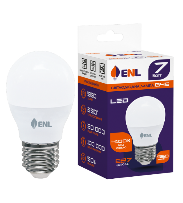 Лампа світлодіодна ENL G45 7Вт 4100К Е27